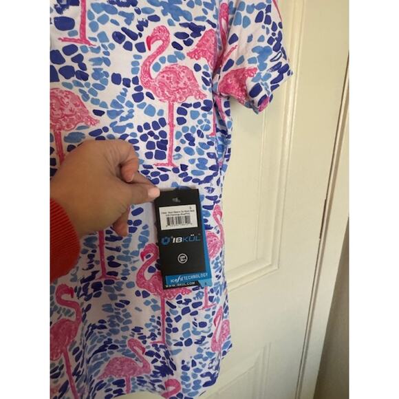 NWT Ladies IBKUL FLAMINGO Pink Blue Polo Golf Shirt size S - Picture 3 of 6